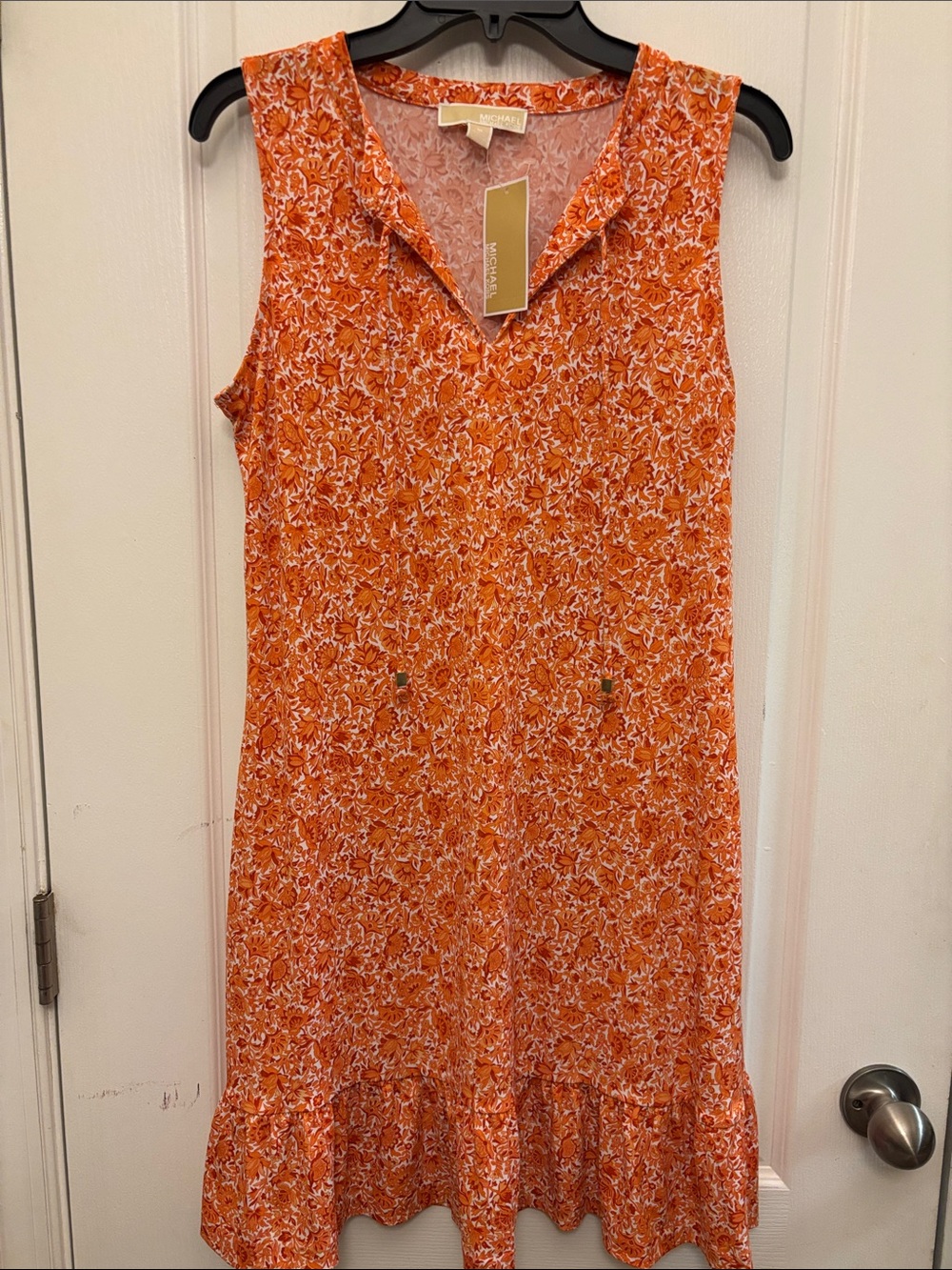Michael Kors Sleeveless Knee Dress Orange Sz M Ruffle Hemline NWT